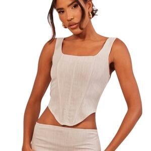 Pretty Little Thing Boned Dip Hem Sleeveless Corset Top in Stone Gray Size 2